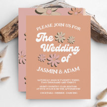Convite De Casamento Floral De Groovy Cor-De-Rosa-