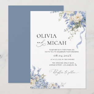 convite de casamento floral de hortênsia azul