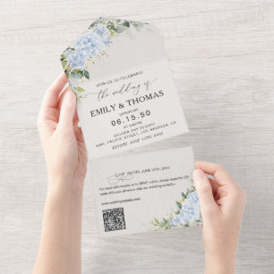 Convite de Casamento Floral de Hortênsia Azul Tudo