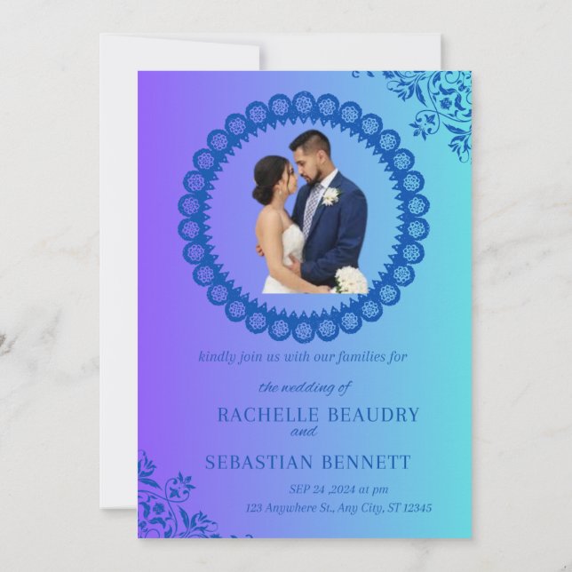 Convite De Casamento Floral De Icy Blue Watercolor (Verso)