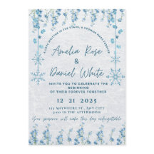 Convite de Casamento Floral de Inverno Azul
