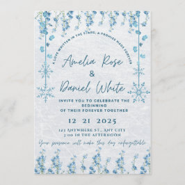 Convite de Casamento Floral de Inverno Azul
