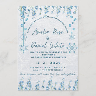 Convite de Casamento Floral de Inverno Azul