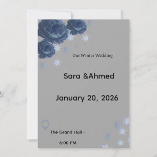 Convite de Casamento Floral de Inverno Azul Naval