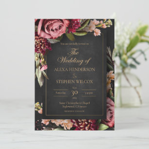 Convite De Casamento Floral De Inverno Dark Moody
