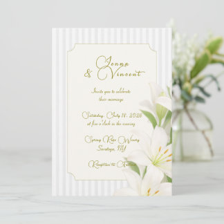 Convite de Casamento Floral de Lírio Listrado Simp