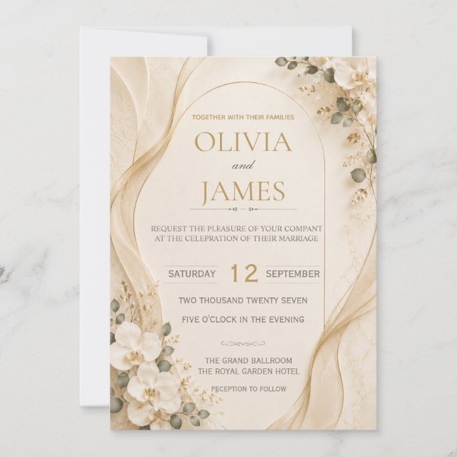 Convite de Casamento Floral de Marfim (Frente)