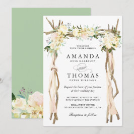 Convite de Casamento Floral de Marfim Árvore de Ma