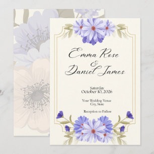 Convite de Casamento Floral de Margarida Roxa Eleg