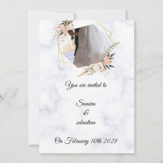 Convite de Casamento Floral de Mármore Dourado Ele
