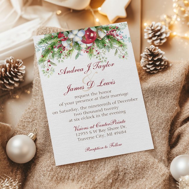 Convite de Casamento Floral de Natal Elegante (Criador carregado)