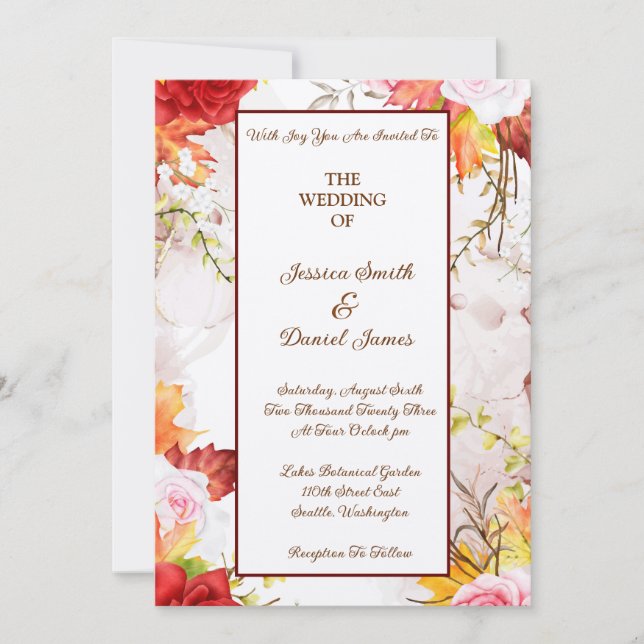 Convite de Casamento Floral de Outono (Frente)