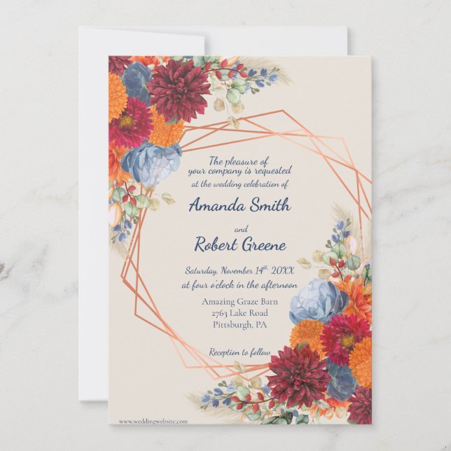 Convite de Casamento Floral de Outono (Frente)