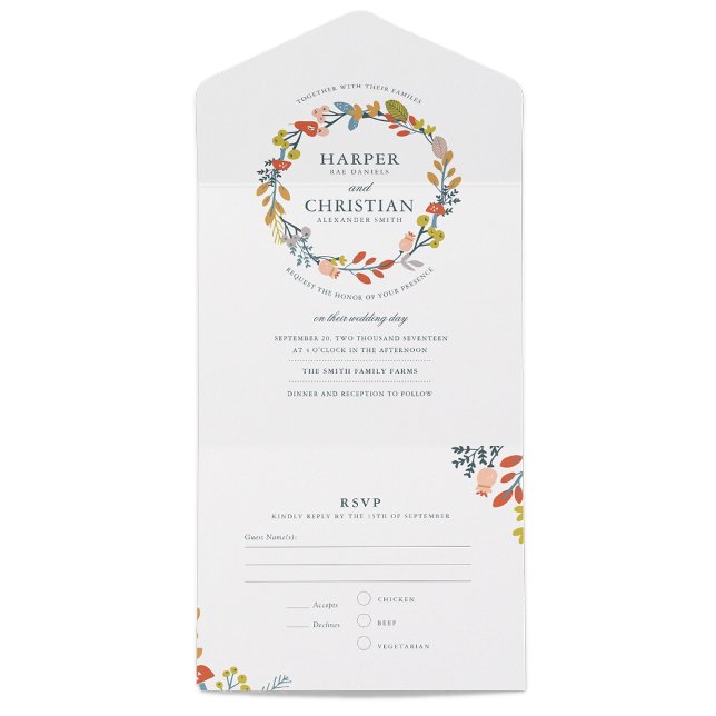 Convite De Casamento Floral De Outono Com Cartão R (Criador carregado)