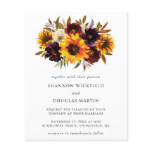 Convite de Casamento Floral de Outono com Girassói