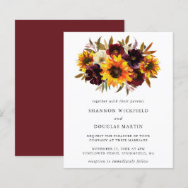 Convite de Casamento Floral de Outono com Girassói