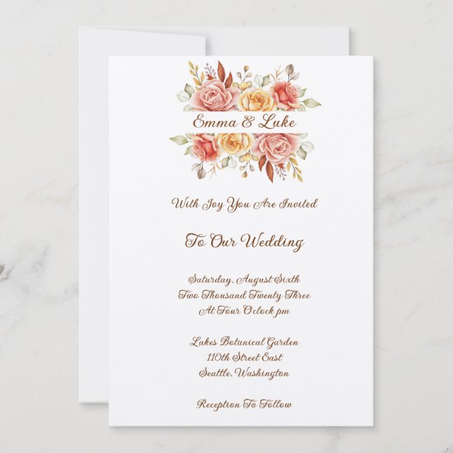 Convite de Casamento Floral de Outono - Convite de (Frente)