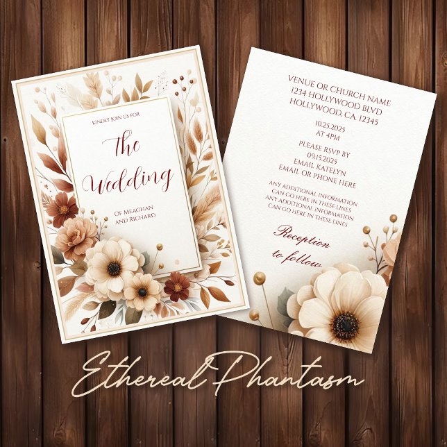 Convite De Casamento Floral De outono Elegante (elegant country fall autumn halloween harvest wedding rsvp details card information white brown)