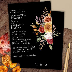 Convite de Casamento Floral de Outono Elegante em
