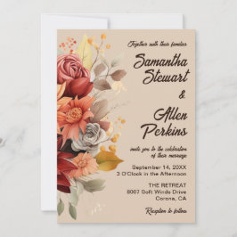 Convite de Casamento Floral de Outono em Terracota