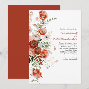 Convite de Casamento Floral de Outono Marsala Borg