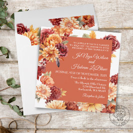 Convite de Casamento Floral de Outono Quadrado
