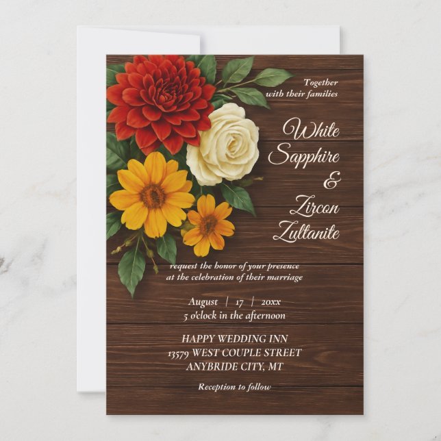 Convite de Casamento Floral de Outono Rústico (Frente)