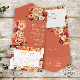 Convite de Casamento Floral de Outono Tudo em Um