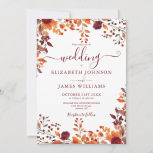 Convite de Casamento Floral de Outono Tudo em Um C