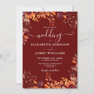 Convite de Casamento Floral de Outono Tudo em Um C