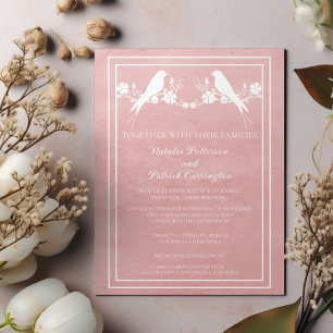 Convite De Casamento Floral De Pássaro Rosa