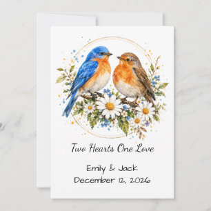 Convite de Casamento Floral de Pássaros de Amor em