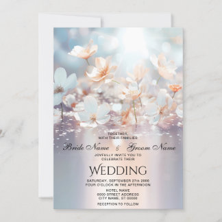 Convite de Casamento Floral de Pêssego Branco