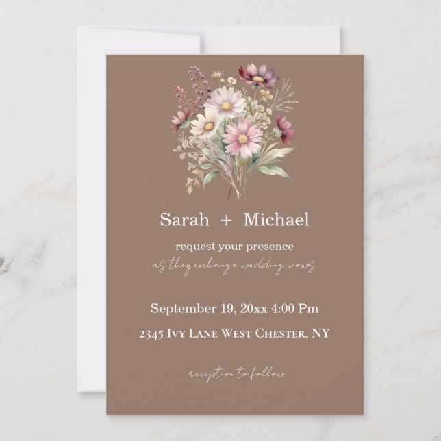 Convite de Casamento Floral de Primavera (Frente)