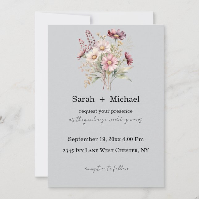 Convite de Casamento Floral de Primavera (Frente)