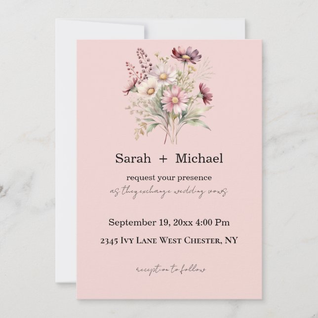 Convite de Casamento Floral de Primavera (Frente)