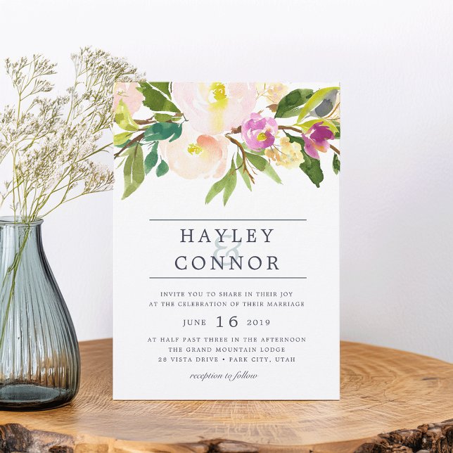 Convite De Casamento Floral De primavera Blush Wat (Criador carregado)