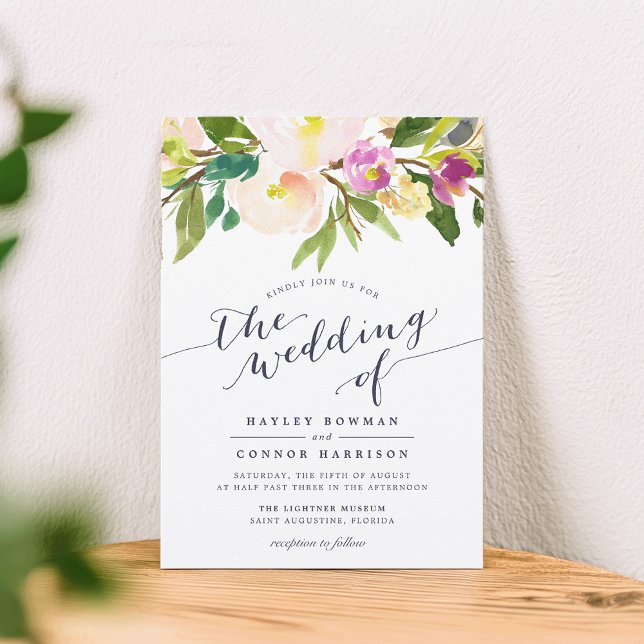 Convite De Casamento Floral De primavera Blush Wat (Criador carregado)