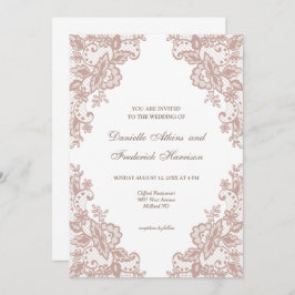 Convite de casamento floral de renda rosa empoeira