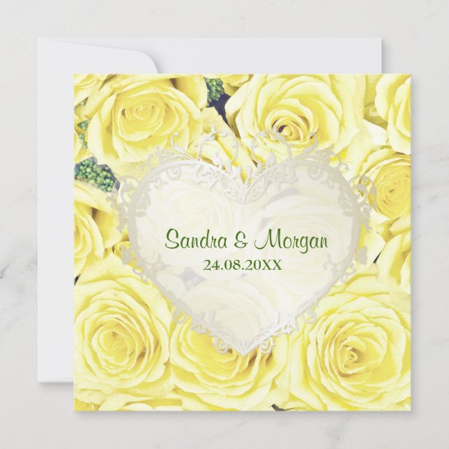 Convite De Casamento Floral De Rosa Amarelo-Claro (Frente)