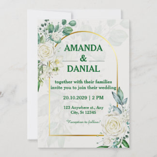 Convite de Casamento Floral de Rosa Branca Arco Do