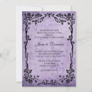 Convite De Casamento Floral De Roxo Vintage