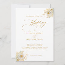 Convite De Casamento Floral De Script Dourado Eleg