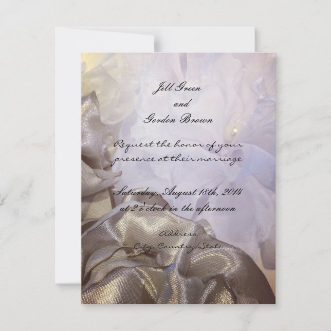 Convite de Casamento Floral de Seda e Organza (Frente)