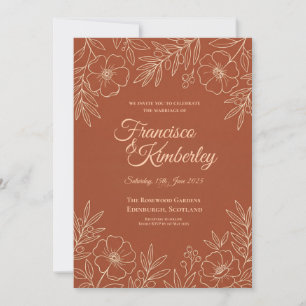 Convite de Casamento Floral de Terracota