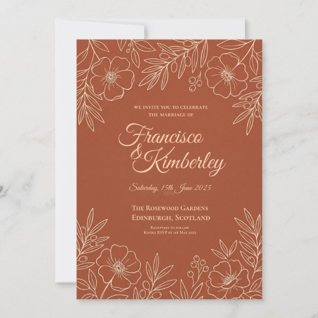 Convite de Casamento Floral de Terracota (Frente)