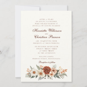 Convite de Casamento Floral de Terracota Rústico p