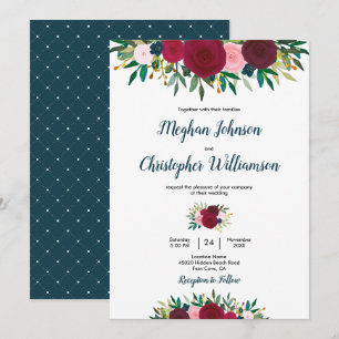 Convite De Casamento Floral De Terras De Burgundy
