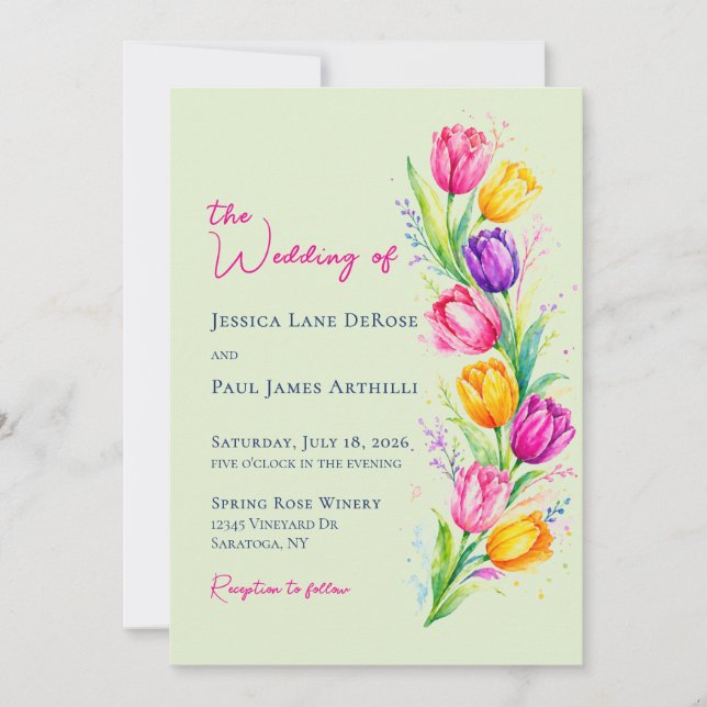 Convite de Casamento Floral de Tulipa Aquarela (Frente)