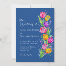 Convite de Casamento Floral de Tulipa com Aquarela